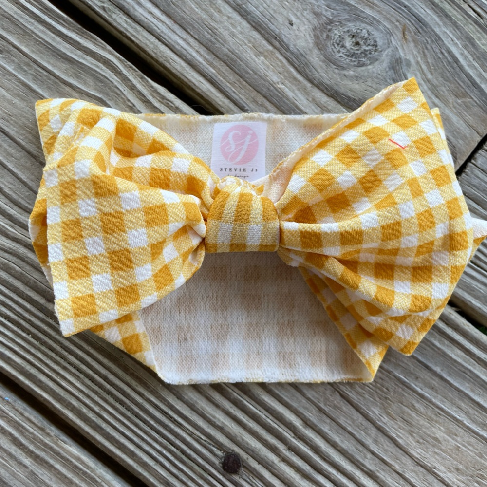 Stevie Js - large yellow gingham baby bow headband